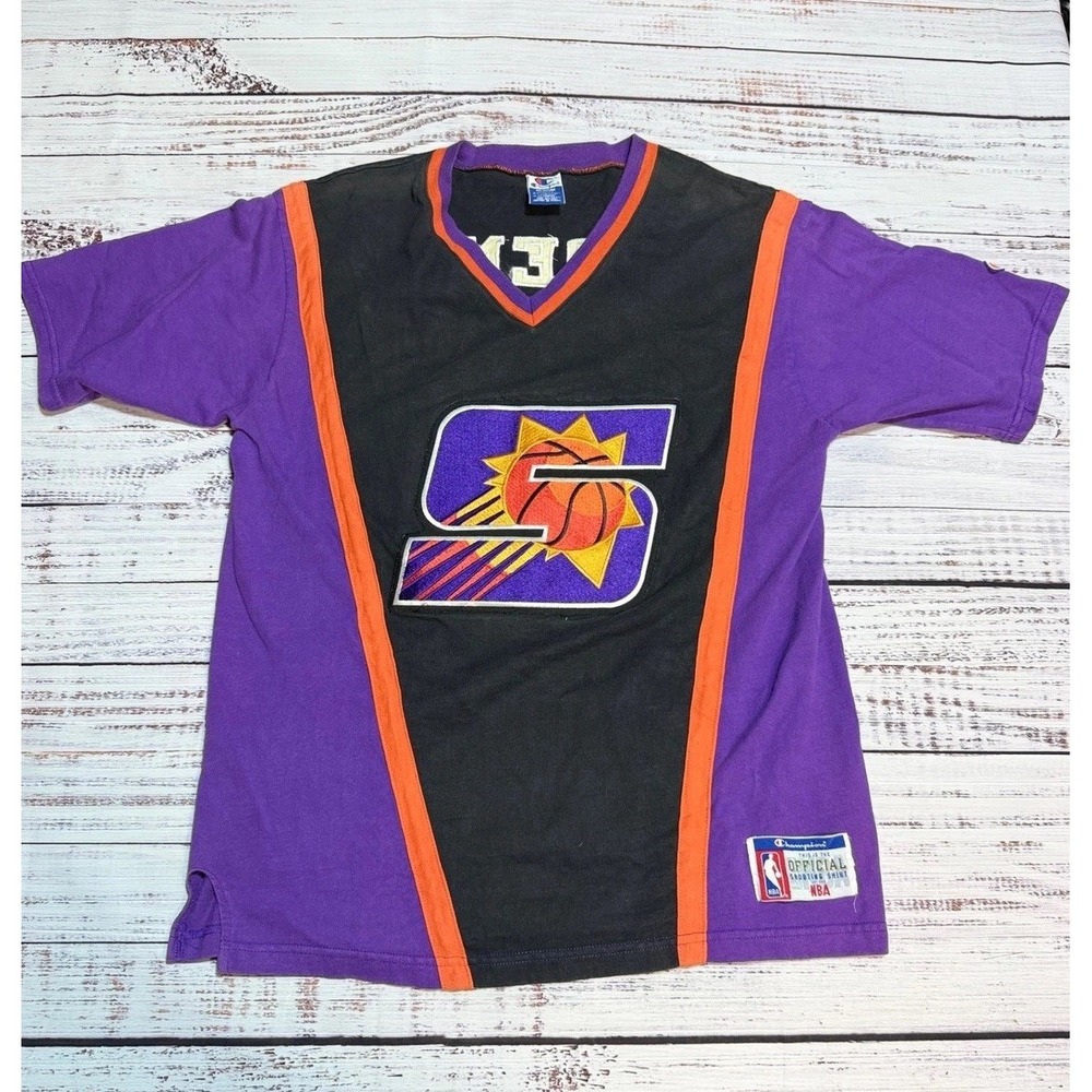 Champion Phoenix Suns Shooting Shirt Medium Vintage NBA Sunburst Purple Black